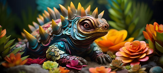 paper quilling Ankylosaurus, ai generative