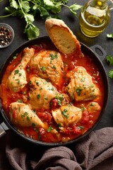 Georgian chicken stew with tomatoes and herbs