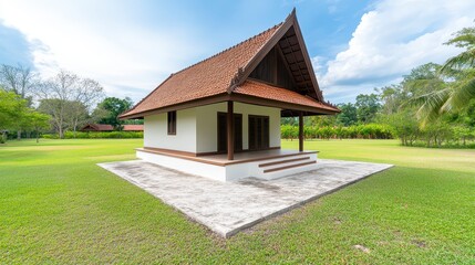 Fototapeta premium Traditional House Architectural Model On Green Lawn