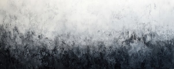 A striking black and white abstract painting featuring bold, sweeping brushstrokes and intricate patterns, set against a textured black and white background that enhances its depth and contrast.