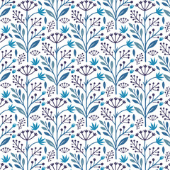 seamless blue floral pattern with vintage charm and botanical accents for high-end bedsheets and textile accessories

