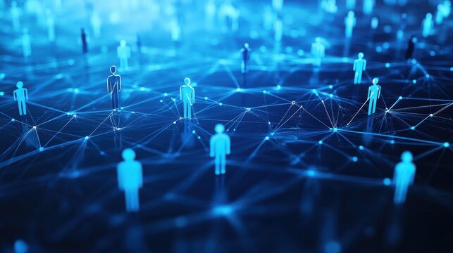 Digital Network of Connected People, Blue Background, Technology, Connections, Network