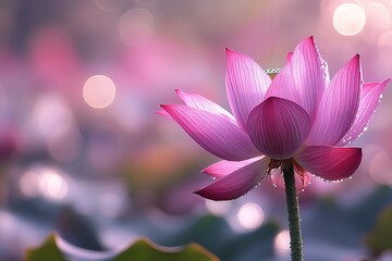 Fototapeta premium Buddha Purnima and Vesak Day are celebrated with a colorful bokeh background with a pink lotus blossom. Generative Ai