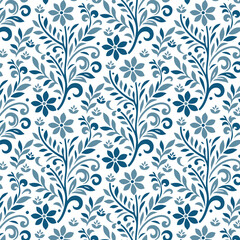 seamless blue floral pattern with intricate botanical elements for luxurious bedsheets and elegant pillow covers

