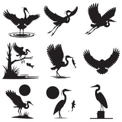 Pigeons Flying Silhouettes 4 Flamingo silhouette set vector design big pack of bird illustration and icon Birds Silhouette Collection