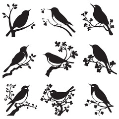 Vector set of sparrow silhouettes. Birds silhouettes collection Sparrow Silhouette 