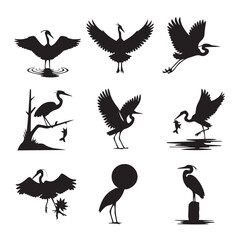 Pigeons Flying Silhouettes 4 Flamingo silhouette set vector design big pack of bird illustration and icon Birds Silhouette Collection