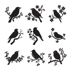Vector set of sparrow silhouettes. Birds silhouettes collection Sparrow Silhouette 