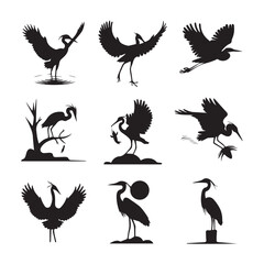Pigeons Flying Silhouettes 4 Flamingo silhouette set vector design big pack of bird illustration and icon Birds Silhouette Collection