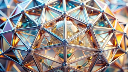 Fototapeta premium Intricate Metal Structure with a Glowing Crystal Sphere at its Core, Displaying Geometric Precision and Sophisticated Design