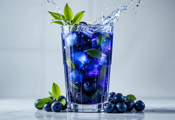 A testy Refreshing Blue Berry Cocktail Splash with Mint and Ice 