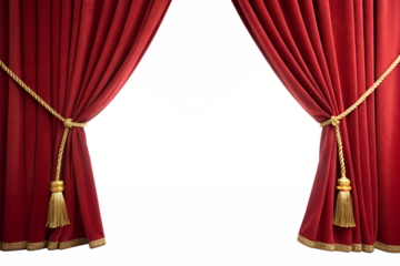 Two Red Theater Curtains with Gold Tassels