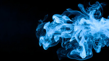Blue Glowing Abstract Smoke Against Dark Background Showing Energy and Fluid Movement