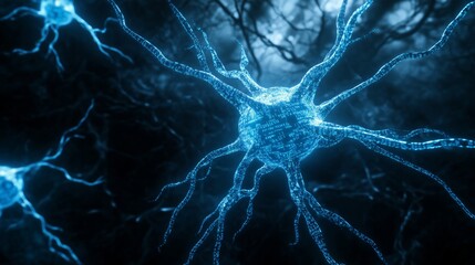 Glowing neural network and synapse connections in a digital brain environment