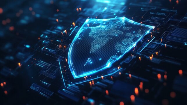 A cyber security shield protecting digital information on a business platform