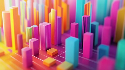 Colorful 3D Charts and Graphs for Data Visualization and Business Analytics - A colorful and modern representation of data analysis, with 3D charts and graphs representing growth, progress, and busin