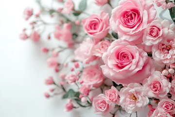 Cheers to Mother's Day, composition. A white backdrop with flowers. Generative Ai