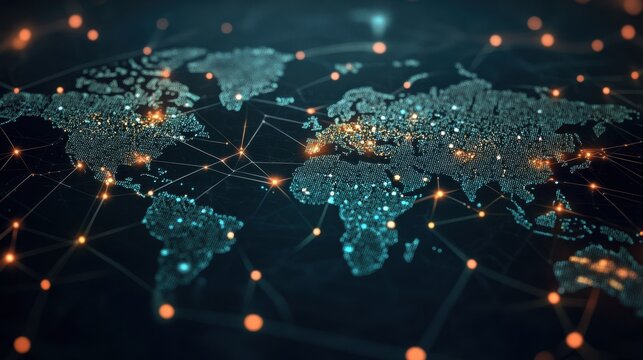 Digital cyber world map with global network links