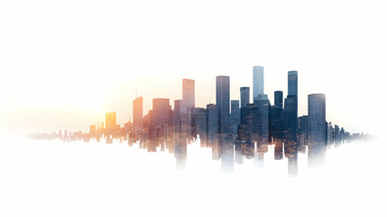 Obraz premium City skyline silhouette at dusk with gradient sky over urban infrastructure