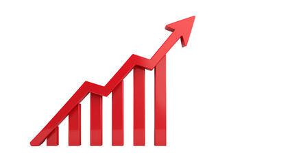 Photo of Red upward arrow graph showing rising trend isolated on transparent background 