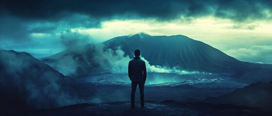 Majestic Bromo Volcano: Solo Traveler Amidst Nature's Beauty