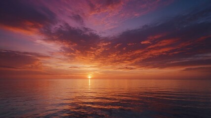 Obraz premium Breathtaking sunset over the ocean creates stunning bokeh with selective focus, showcasing vibrant colors and clouds against a tranquil water backdrop