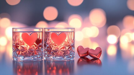 Romantic Heart Glasses on Bokeh Background for Valentine's Day Celebration