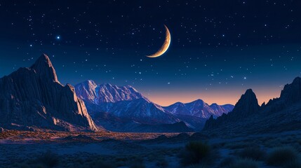 Magnificent Predawn Sky with Moon Over Alabama Hills in California