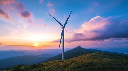 Eco-Friendly Wind Turbine Generating Clean Energy on Beautiful Natural Background