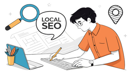 Modern Flat Style SEO Concept Illustration on Transparent Background
