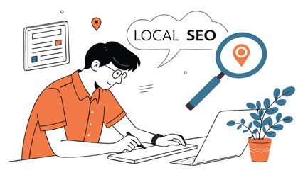 Modern Flat Style SEO Concept Illustration on Transparent Background
