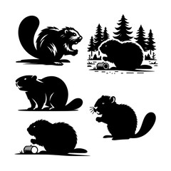 Beaver Vector Logo Set – Wildlife Silhouette & Minimalist Beaver Design © mohammedShorab