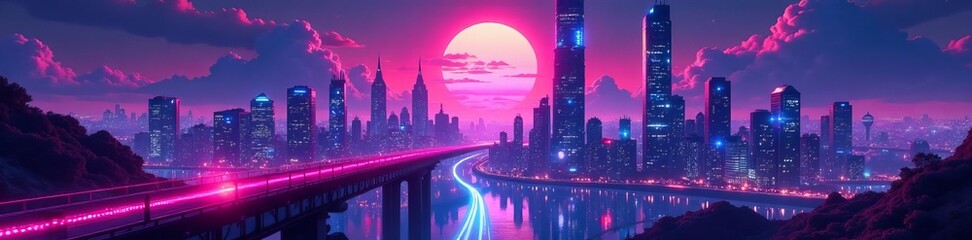 Vibrant and futuristic anime scenery with cyberpunk city skyline and neon lights, futuristic, vibrant