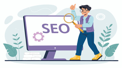 Modern Flat Style SEO Concept Illustration on Transparent Background
