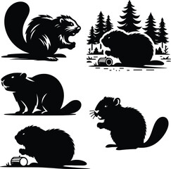 Beaver Vector Logo Set – Wildlife Silhouette & Minimalist Beaver Design