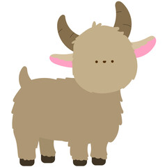 cute cartoon goat with little horns, charming countryside character flat vector illustration