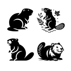Fototapeta premium Beaver Vector Logo Set – Wildlife Silhouette & Minimalist Beaver Design