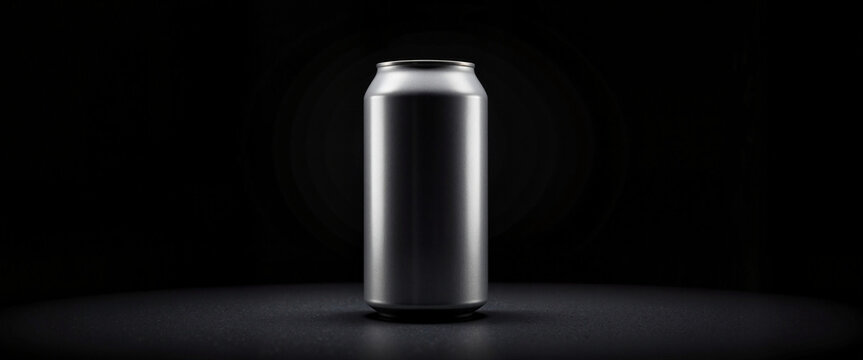 Naklejki Sleek aluminum beverage can on black background, minimalist design