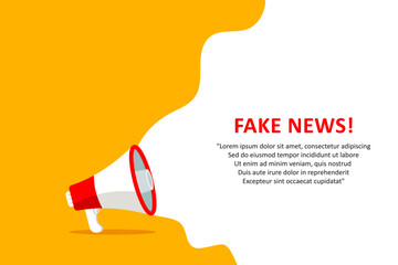 Megaphone with Fake News, speech bubble. Loudspeaker. Banner for business, marketing and advertising. Vector illustration.