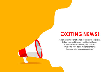 Exciting News, banner with megaphone. Exciting news speech bubble banner. Vector illustration for retail shopping online marketing template, banner, poster, and background.