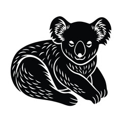 Black and White Koala Illustration Silhouette on white background
