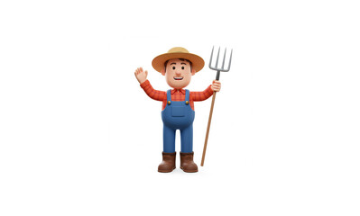 Ultra-Realistic 3D Render of a Cartoon Farmer Icon: Perfect White Background, Studio Lighting, Detailed Features