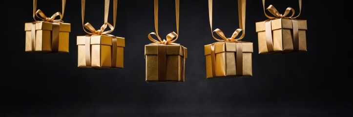 Golden Presents Hanging with Ribbons for Celebration and Festivities