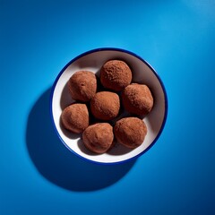 Generated image. aerial view of chocolate truffles on a bowl
