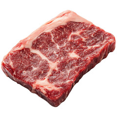 Fototapeta premium A marbled piece of beef showcasing rich red meat and white fat, ideal for grilling or slow cooking.