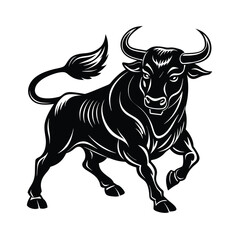 Black and white bull Silhouette on white background