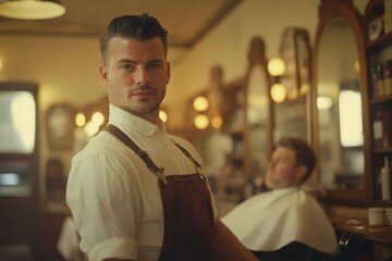 Barber poised with scissors, ready to craft a fresh, precise haircut