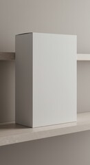 Blank White Box on Wooden Shelf Minimalist Product Mockup