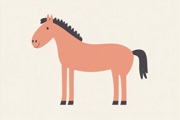 Cute horse, simple flat illustration in pastel palette style on a white background