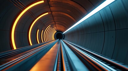 Obraz premium Hyperloop cargo pod racing through futuristic tunnel urban environment digital art dynamic perspective